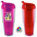 22 oz Acrylic Double Wall Travel Chiller with Flip Lid & Straw, Red, 4 color process